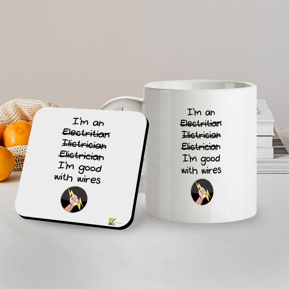 Kruzroyal SM054 I'm an Electrician, I'm Good with Wires - 11OZ Mug & Matching Coaster Set
