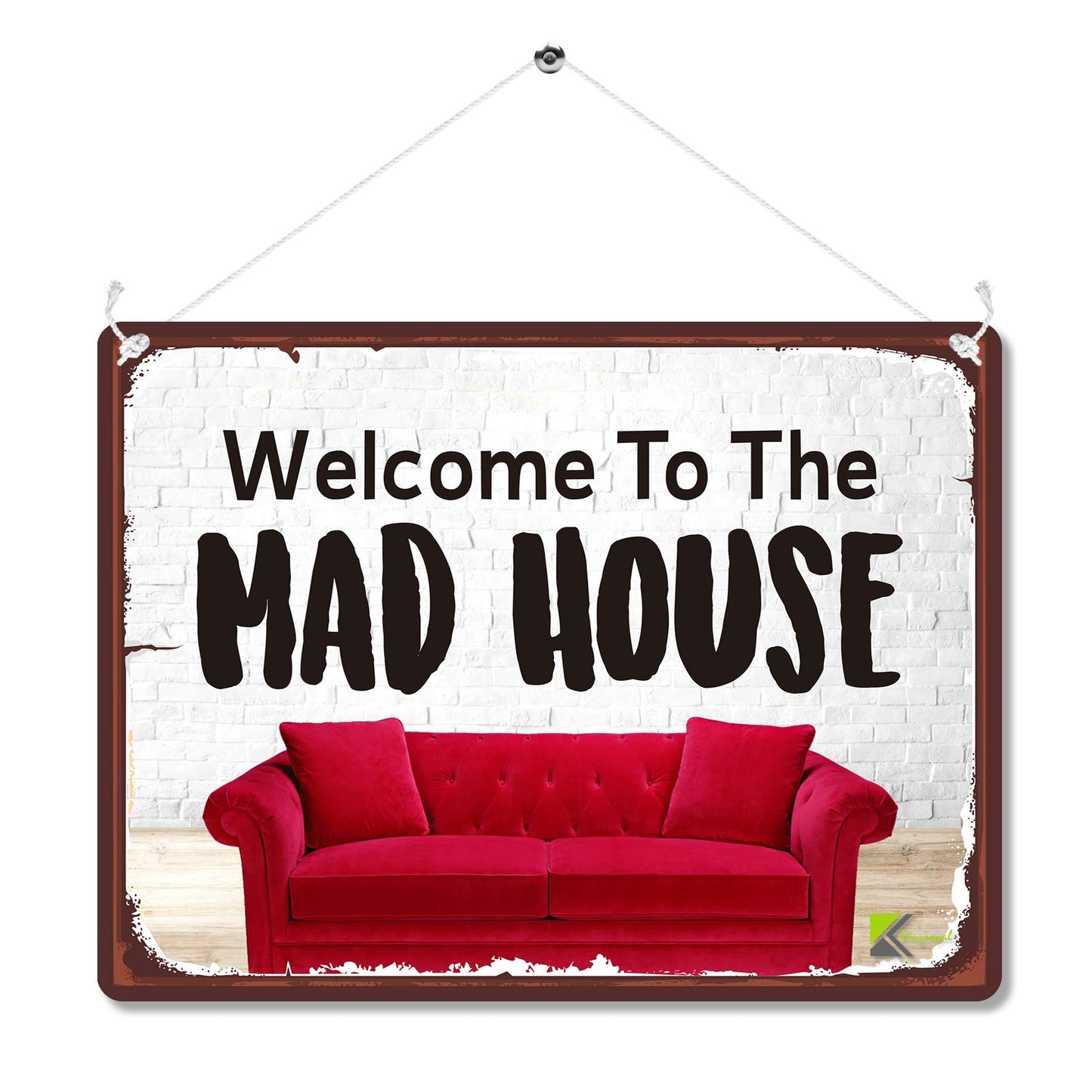 Kruzroyal MP159 Welcome to the MAD HOUSE Funny Novelty Retro Vintage Metal Wall Sign Plaque 20cm x 15cm
