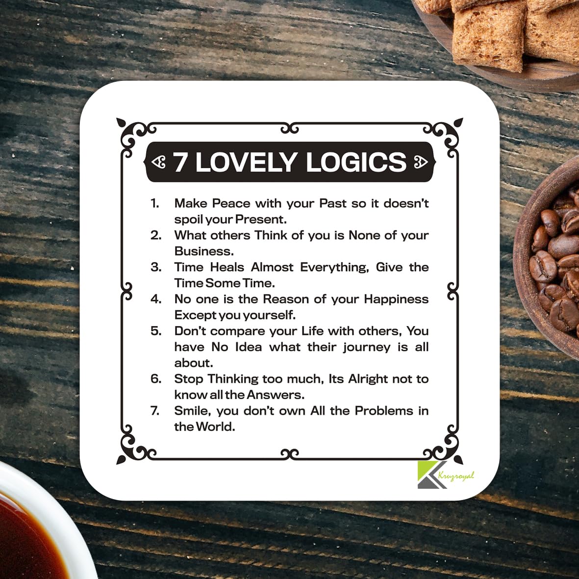 CS891 7 Lovely Logics Funny Coffee Tea Drink Gift Glossy MDF Positive Affirmation Wooden Coaster | Motivational Quote | Gifts for Women, Men, Friend | Motivational Quote Gifts for Women Men Friend