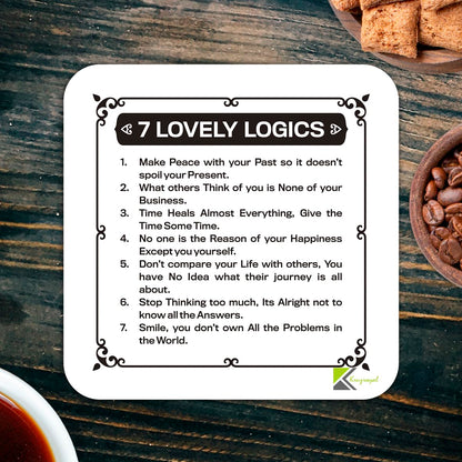 CS891 7 Lovely Logics Funny Coffee Tea Drink Gift Glossy MDF Positive Affirmation Wooden Coaster | Motivational Quote | Gifts for Women, Men, Friend | Motivational Quote Gifts for Women Men Friend