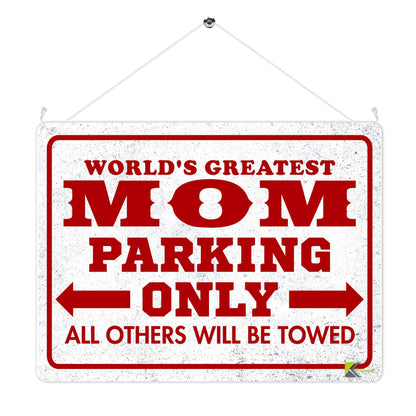 Kruzroyal MP384 WORLD'S GREATEST MOM PARKING ONLY, All others will be towed. Funny Novelty Retro Vintage Metal Wall Sign Plaque 20cm x 15cm