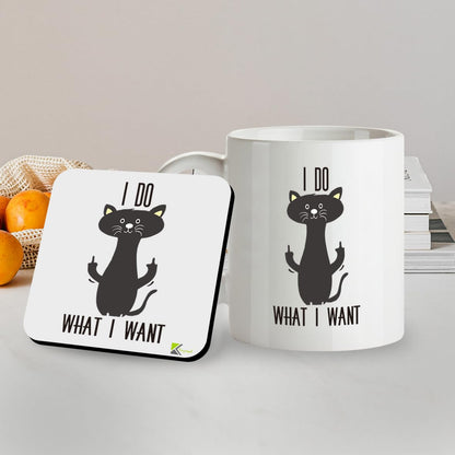 SM047 I do what i want - Cat Lover Gifts For Women - Funny Crazy Grumpy Cat Mom Or Dad - Inspirational & Sarcastic Mug Gifts For Bosses, Employees, Family And Friends - 11OZ Mug & Matching Coaster Set