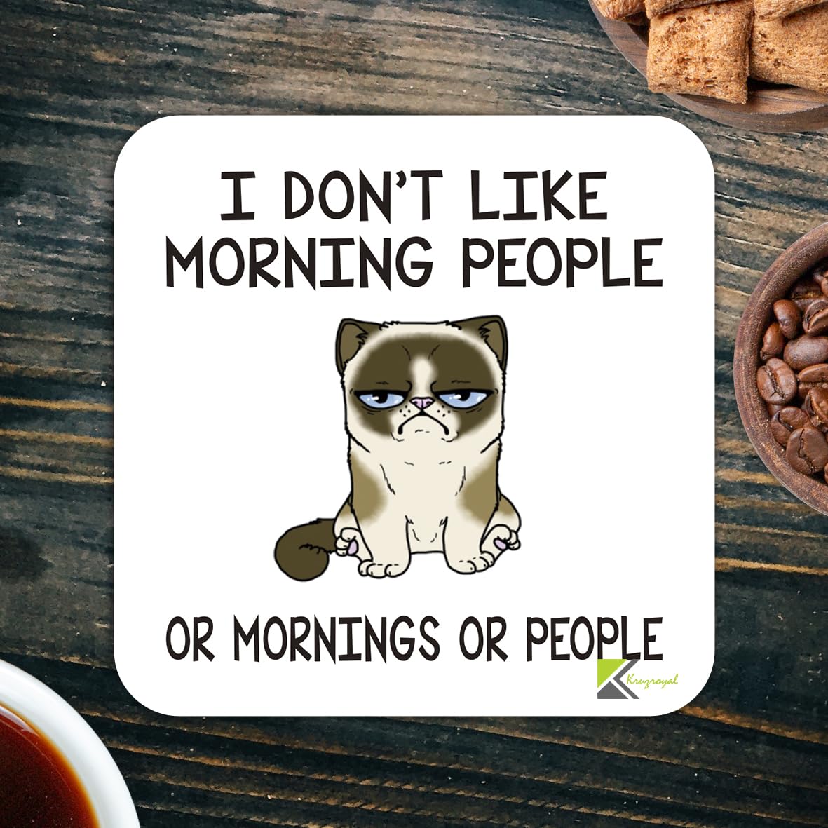 CS808 I Don't Like Morning People or Mornings or People Novelty Funny Coffee Tea Drink Gift Glossy MDF Wooden Coaster