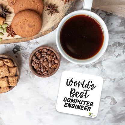 WB007 World's Best Computer Engineer MDF Wooden Coaster by Kruzroyal | Gift for Computer Engineer | Unique Novelty Present | 9cm x 9cm | Coffee Tea MDF Wooden Coaster
