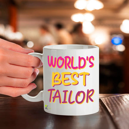 Kruzroyal DZ872 World's Best Tailor Mug 11oz - White Ceramic Cup for Seamstress, Dressmaker - Funny Birthday, Thank You Present for Him or Her
