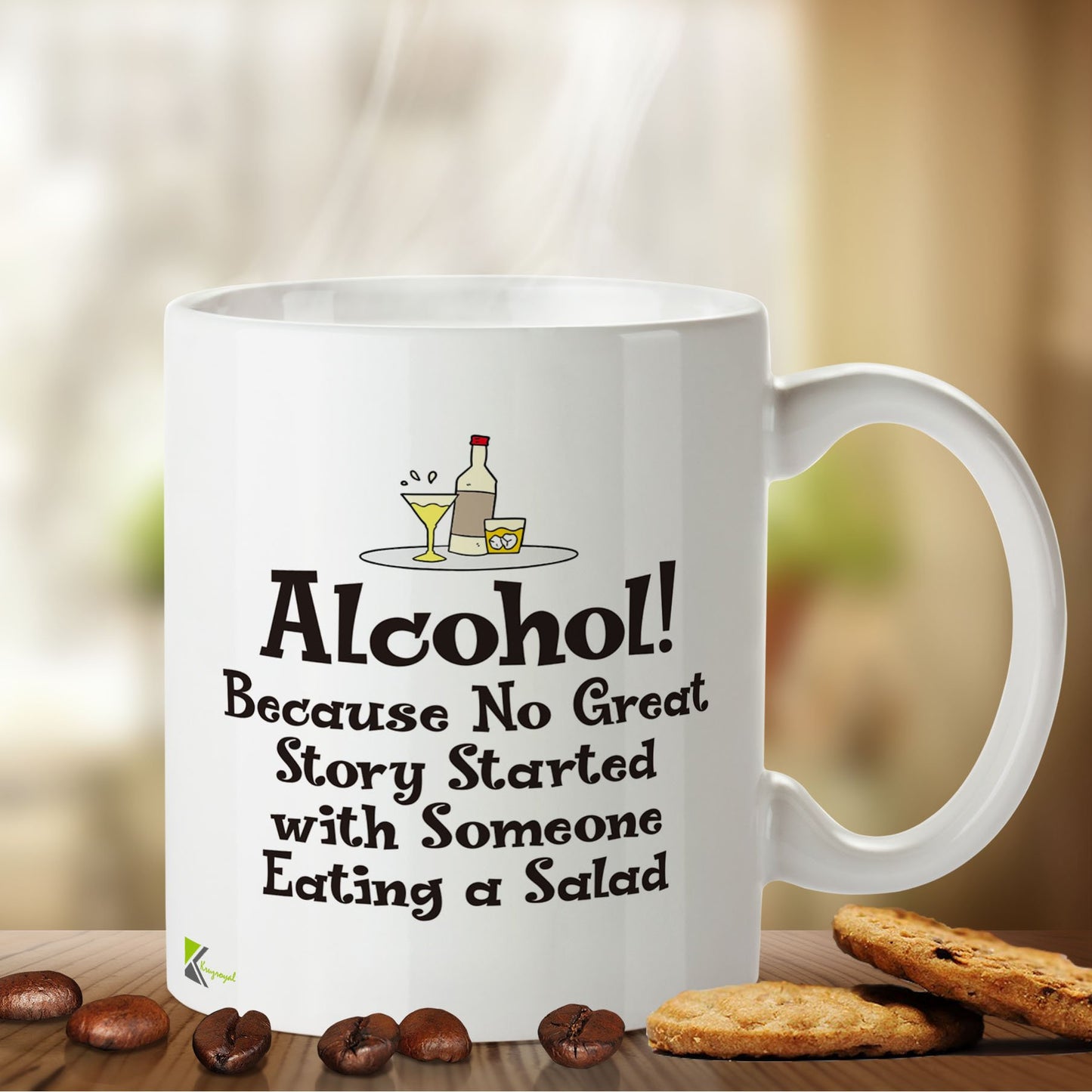 Kruzroyal DZ428 Alcohol! Because no Great Story Started with Someone Eating a Salad. Funny Novelty Great Gift Idea Coffee Tea Mug
