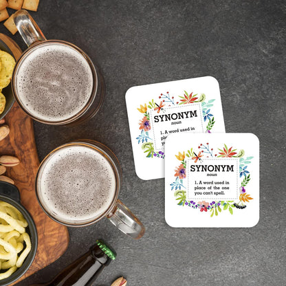 CS765 Defination Synonym : A Word Used in Place of The Other You Can't Spell Novelty Funny Coffee Tea Drink Gift Glossy MDF Wooden Coaster