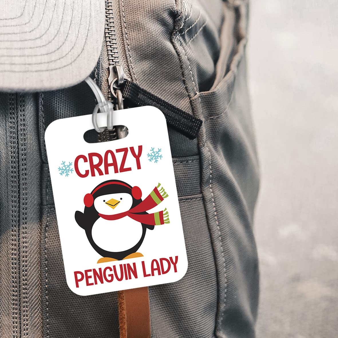 LT130 Crazy Penguin Lady Novelty Funny Unique Designer Gift Glossy Plastic Suitcase Luggage Tag