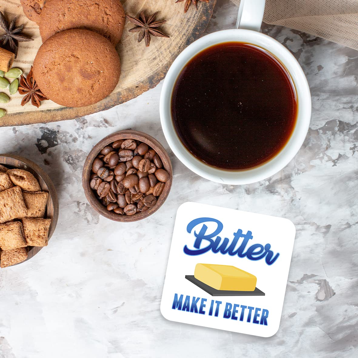 CS587 Butter Make it Better Novelty Funny Coffee Tea Drink Gift Glossy MDF Wooden Coaster