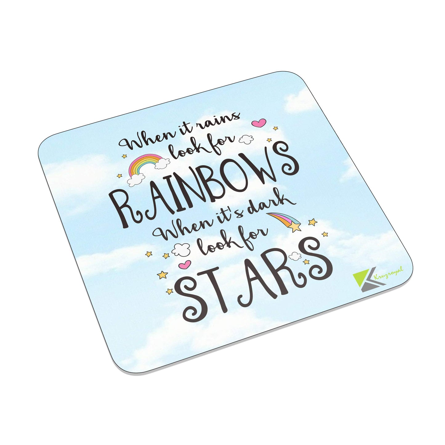 FM052 When it rains look for RAINBOWS When it's dark look for STARS Novelty Funny Idea Glossy Metal Square Fridge Magnet