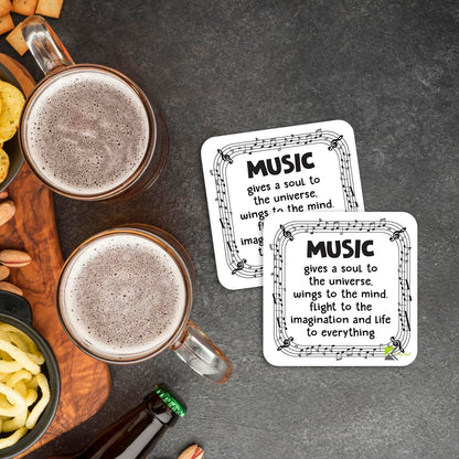 CS968 Music Gives a Soul to The Universe. Wings to The Mind. Flight to The Imagination and Life to Everything. Novelty Funny Coffee Tea Drink Gift Glossy MDF Wooden Coaster