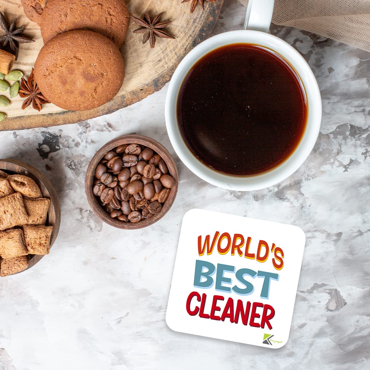 WB008 World's Best Cleaner MDF Wooden Coaster by Kruzroyal | Gift for Cleaner| Unique Novelty Present | 9cm x 9cm | Coffee Tea MDF Wooden Coaster