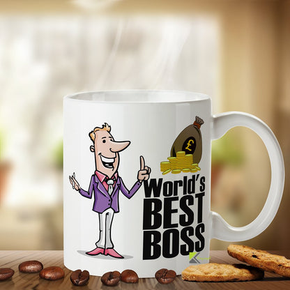 Kruzroyal World's Best Boss Mug, Funny Cartoon Office Gift for Him, Novelty Present for Manager, Director or CEO, White Ceramic, 11 oz DZ070