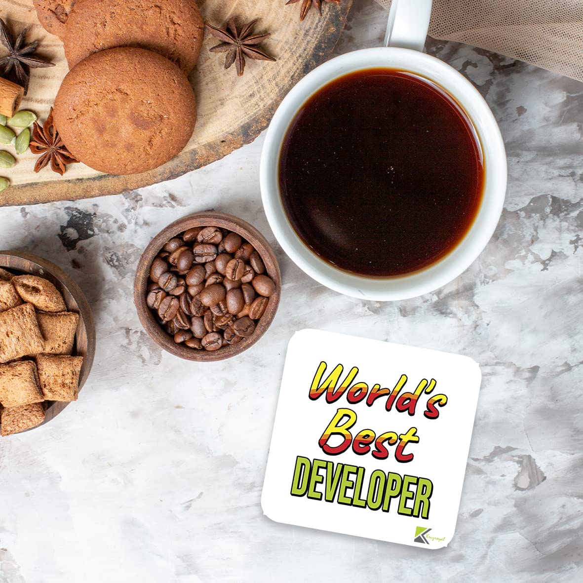 WB081 World's Best Developer MDF Wooden Coaster by Kruzroyal | Gift for Developer | Unique Novelty Present | 9cm x 9cm | Coffee Tea MDF Wooden Coaster
