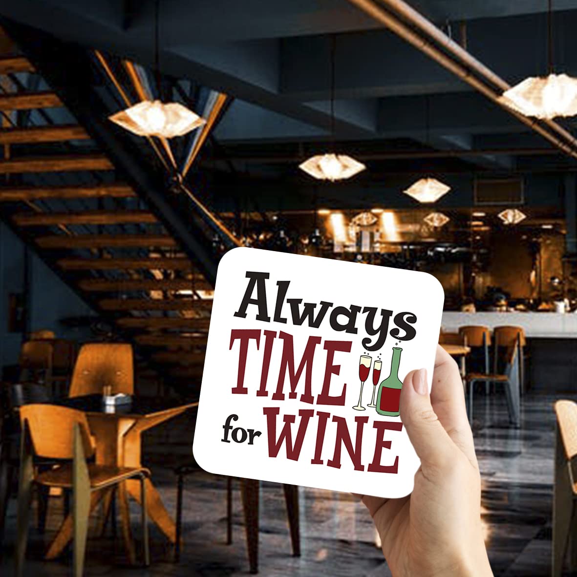 CS529 Always time for Wine Novelty Funny Coffee Tea Drink Gift Glossy MDF Wooden Coaster