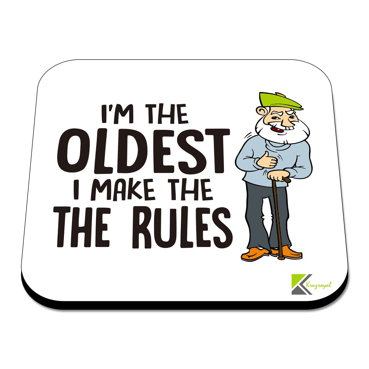 CS434 I'm The Oldest i Make The Rules Grandad Novelty Funny Coffee Tea Drink Gift Glossy MDF Wooden Coaster