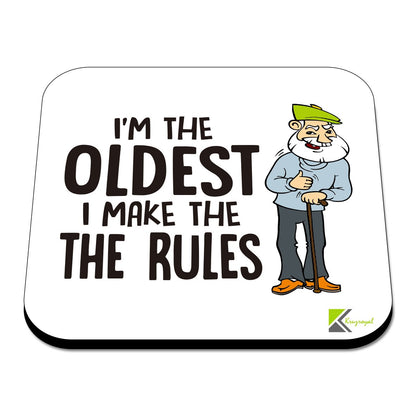 CS434 I'm The Oldest i Make The Rules Grandad Novelty Funny Coffee Tea Drink Gift Glossy MDF Wooden Coaster