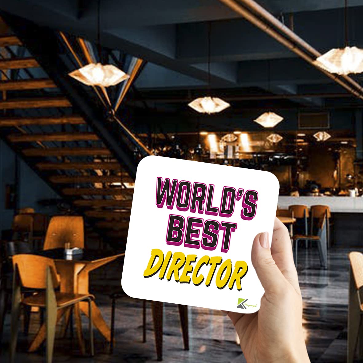 WB039 World's Best Director MDF Wooden Coaster by Kruzroyal | Gift for Director | Unique Novelty Present | 9cm x 9cm | Coffee Tea MDF Wooden Coaster