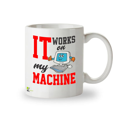 Kruzroyal DZ949 Funny IT Coffee Mug | 11oz White Ceramic Programmer Gift | It Works On My Machine Sarcastic Tech Humor Mug with Retro Computer Design
