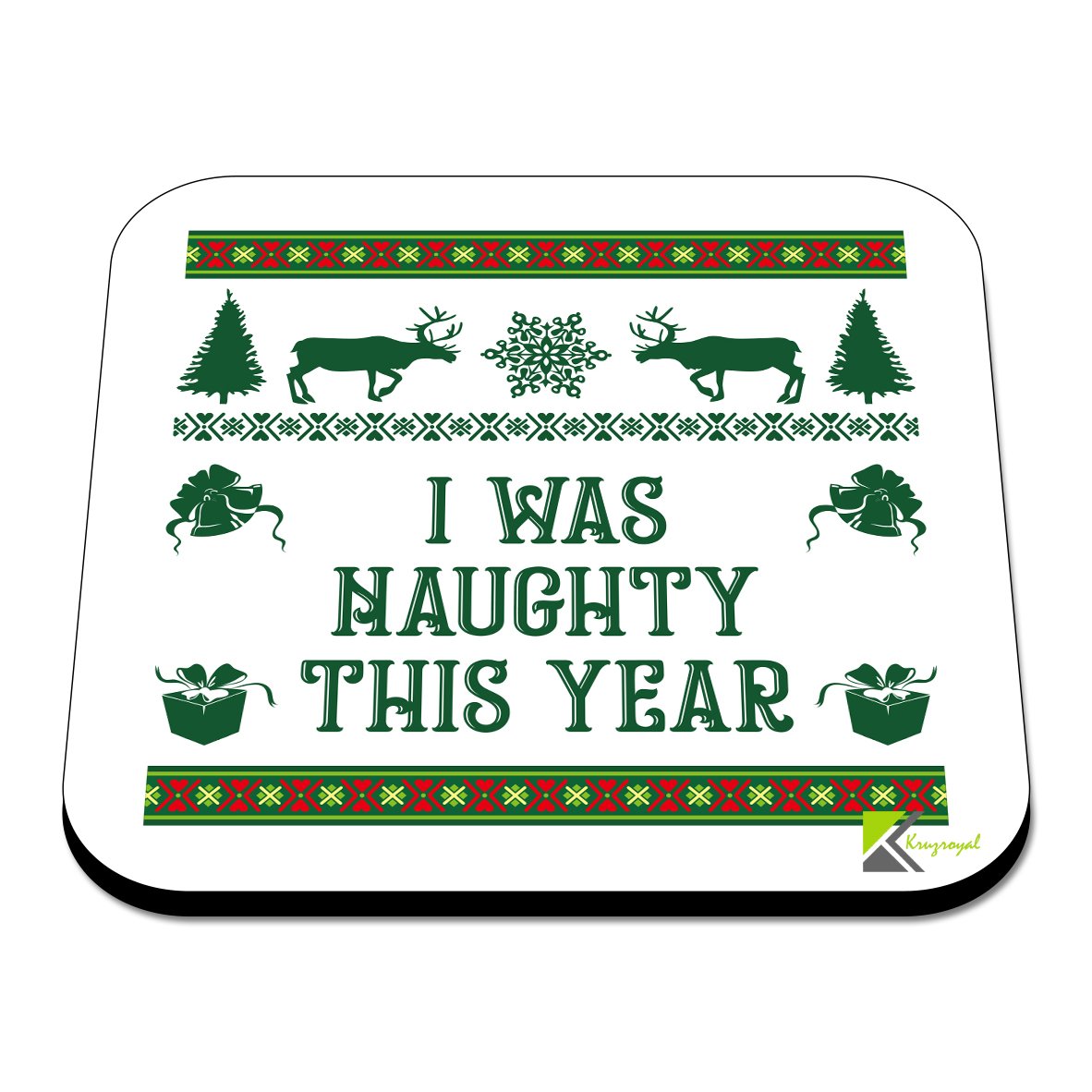 CS492 I was Naughty This Year/Santa Novelty Funny Coffee Tea Drink Gift Glossy MDF Wooden Coaster