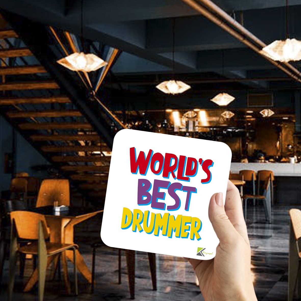 WB020 World's Best Drummer MDF Wooden Coaster by Kruzroyal | Gift for Drummer | Unique Novelty Present | 9cm x 9cm | Coffee Tea MDF Wooden Coaster