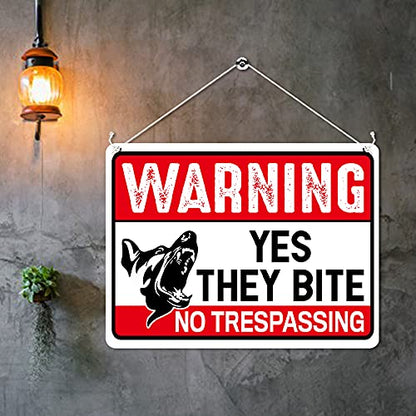 Kruzroyal MP360 WARNING, Yes they bite,No trespassing Funny Novelty Retro Vintage Metal Wall Sign Plaque 20cm x 15cm