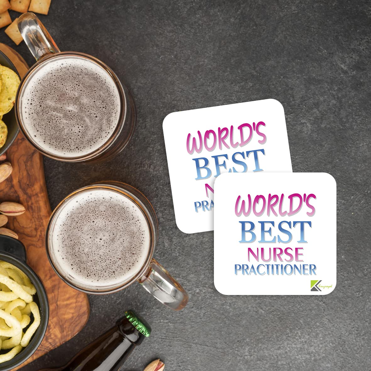 WB089 World's Best Nurse Practitioner MDF Wooden Coaster by Kruzroyal | Gift for Nurse Practitioner | Unique Novelty Present | 9cm x 9cm | Coffee Tea MDF Wooden Coaster