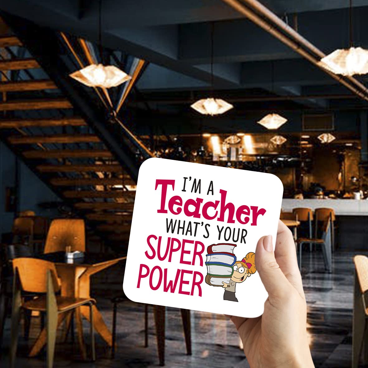CS540 I'm a Teacher What's your super power? Novelty Funny Coffee Tea Drink Gift Glossy MDF Wooden Coaster