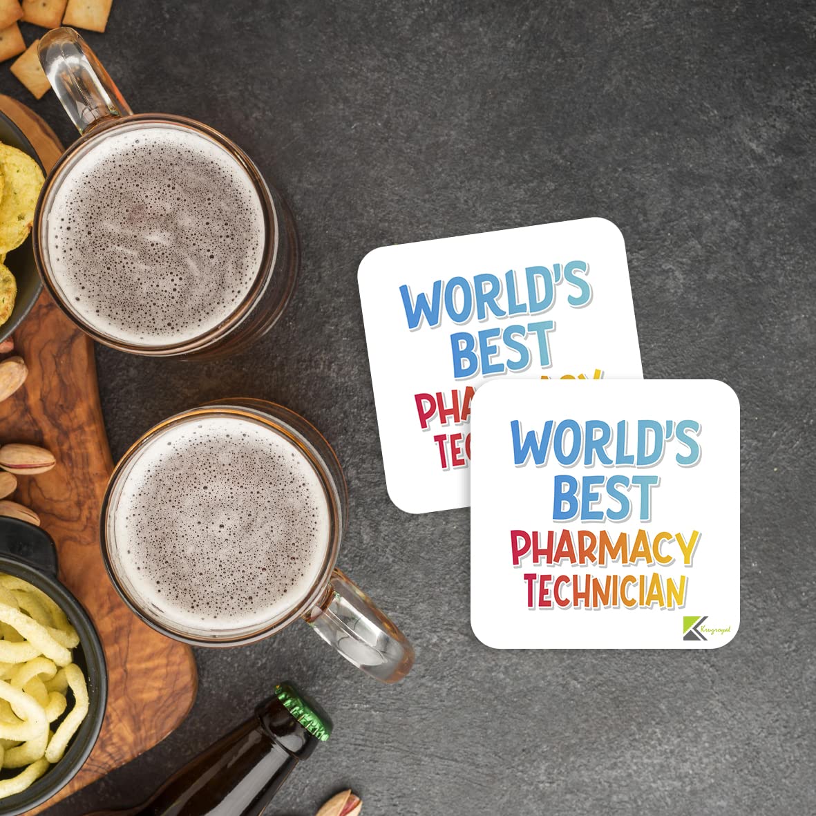 WB075 World's Best Pharmacy Technician MDF Wooden Coaster by Kruzroyal | Gift for Pharmacy Technician | Unique Novelty Present | 9cm x 9cm | Coffee Tea MDF Wooden Coaster