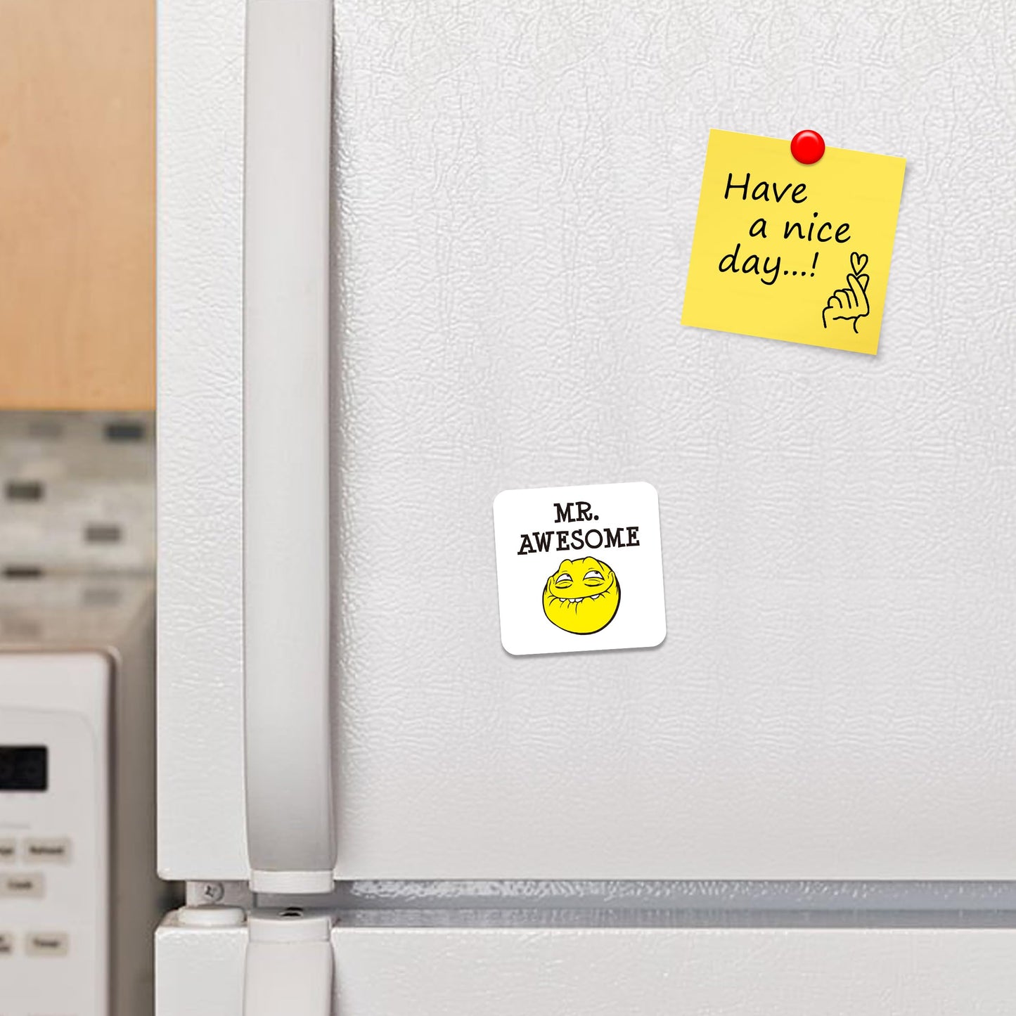 FM023 MR AWESOME Novelty Funny Idea Glossy Metal Square Fridge Magnet
