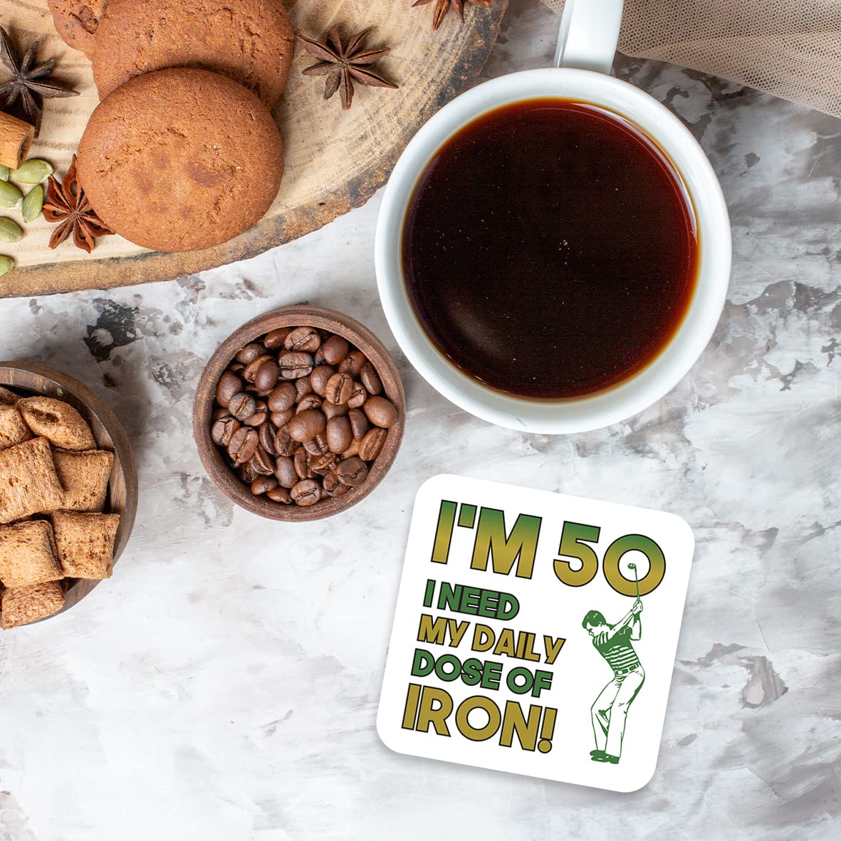 CS605 I'm 50, i Need My Daily dose of Iron! Novelty Funny Coffee Tea Drink Gift Glossy MDF Wooden Coaster
