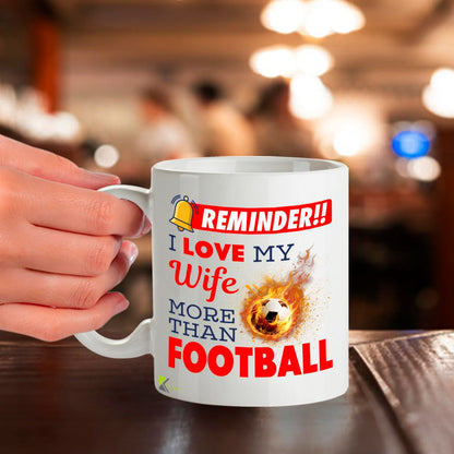 Kruzroyal I Love My Wife More Than Football Funny Mug - 11oz Ceramic Cup for Husband, Men - Anniversary, Valentines Day, Birthday Gift from Wife