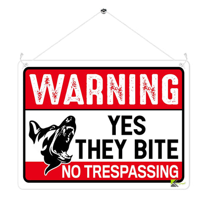 Kruzroyal MP360 WARNING, Yes they bite,No trespassing Funny Novelty Retro Vintage Metal Wall Sign Plaque 20cm x 15cm