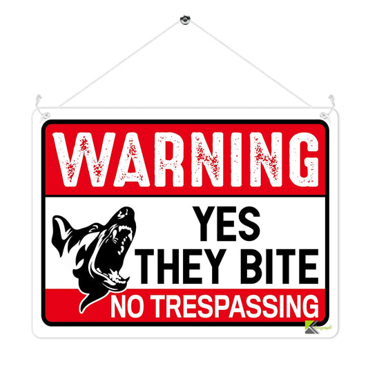 Kruzroyal MP360 WARNING, Yes they bite,No trespassing Funny Novelty Retro Vintage Metal Wall Sign Plaque 20cm x 15cm