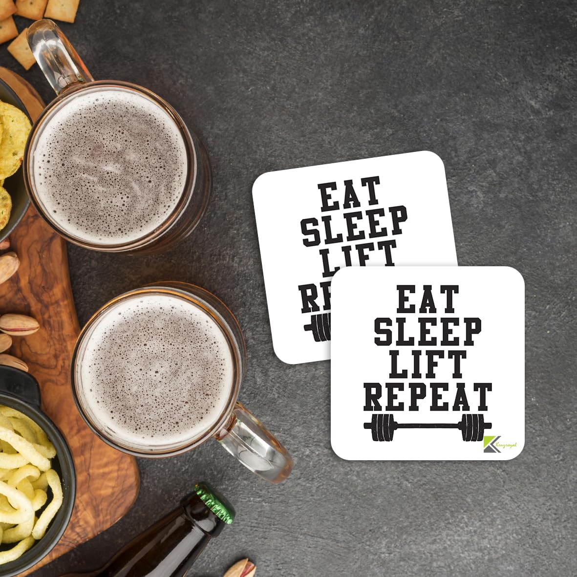 CS906 Eat Sleep Lift Repeat/Gift for gym lover Motivational Fitness Gift for Weightlifter Bodybuilder Novelty Funny Coffee Tea Drink Gift Glossy MDF Wooden Coaster for Men, Women - Home Gym
