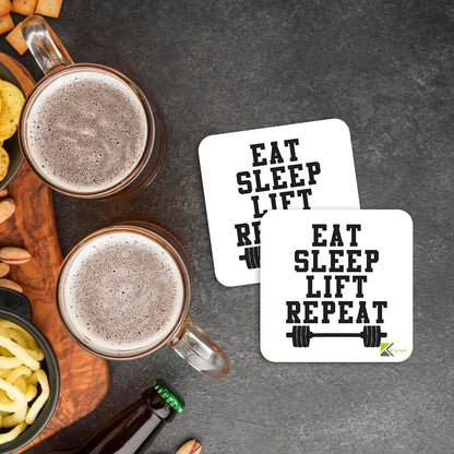 CS906 Eat Sleep Lift Repeat/Gift for gym lover Motivational Fitness Gift for Weightlifter Bodybuilder Novelty Funny Coffee Tea Drink Gift Glossy MDF Wooden Coaster for Men, Women - Home Gym