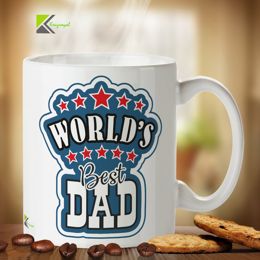 Kruzroyal World's Best Dad Mug, Classic Text Design, Novelty Father's Day Gift for Him, Daddy or Papa, White Ceramic Coffee Cup, 11 oz