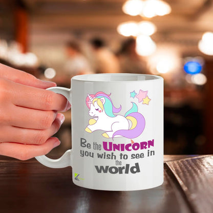 Kruzroyal Unicorn Mug, Be The Unicorn You Wish to See in The World, Funny Novelty Gift Tea Coffee Cup for Women Girls