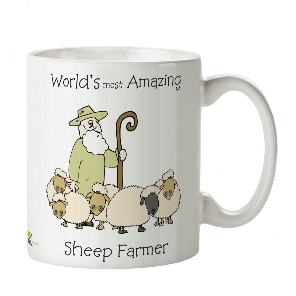 Kruzroyal World's Most Amazing Sheep Farmer Mug, Funny Farming Design, Novelty Agriculture Gift for Dad, Husband or Farm Owner, White Ceramic Coffee Cup, 11 oz
