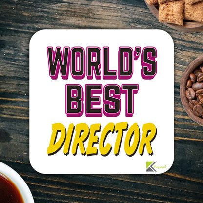 WB039 World's Best Director MDF Wooden Coaster by Kruzroyal | Gift for Director | Unique Novelty Present | 9cm x 9cm | Coffee Tea MDF Wooden Coaster