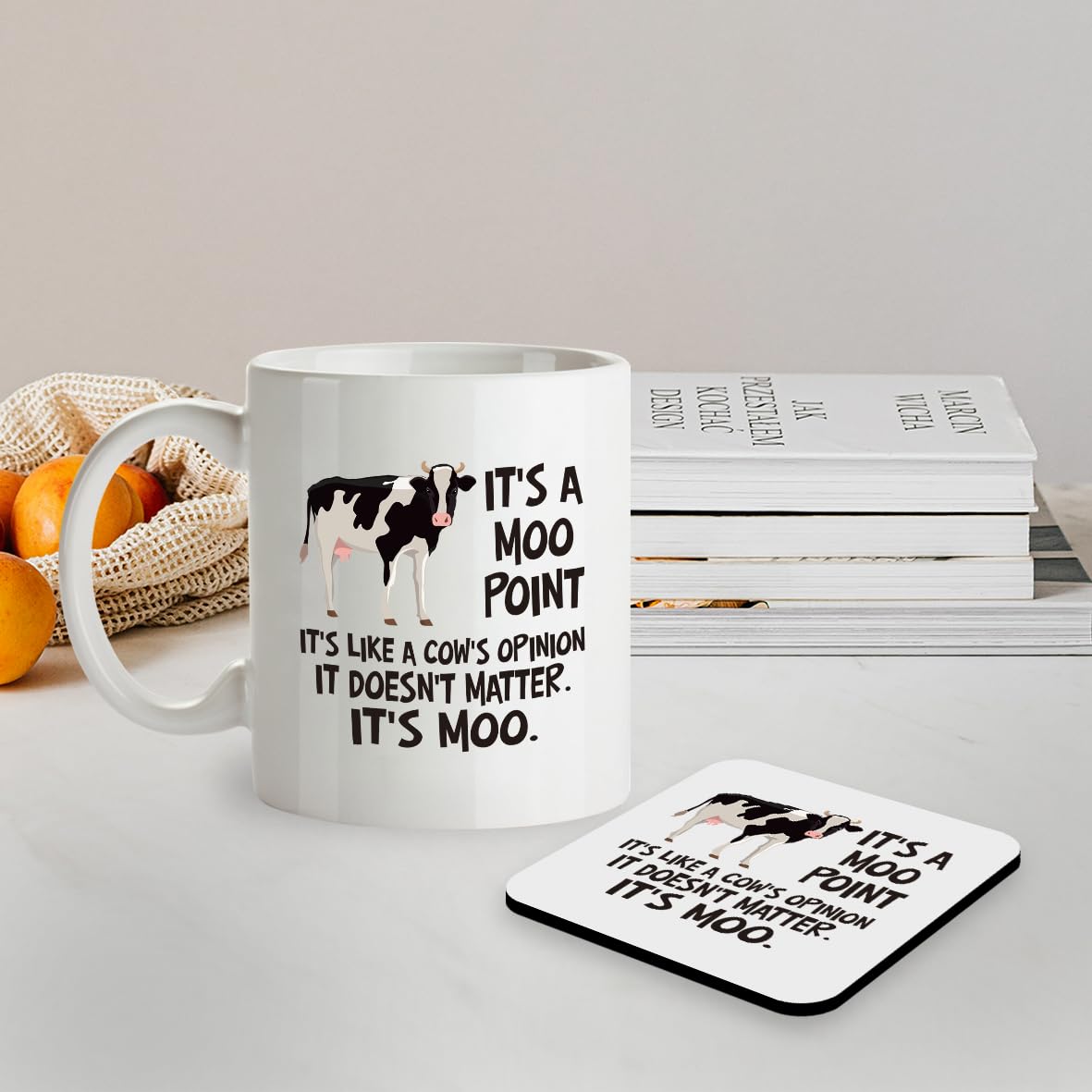 Kruzroyal SM079 It's a moo Point. It's Like a Cow's Opinion. It Doesn't Matter. It's MOO - 11OZ Mug & Matching Coaster Set