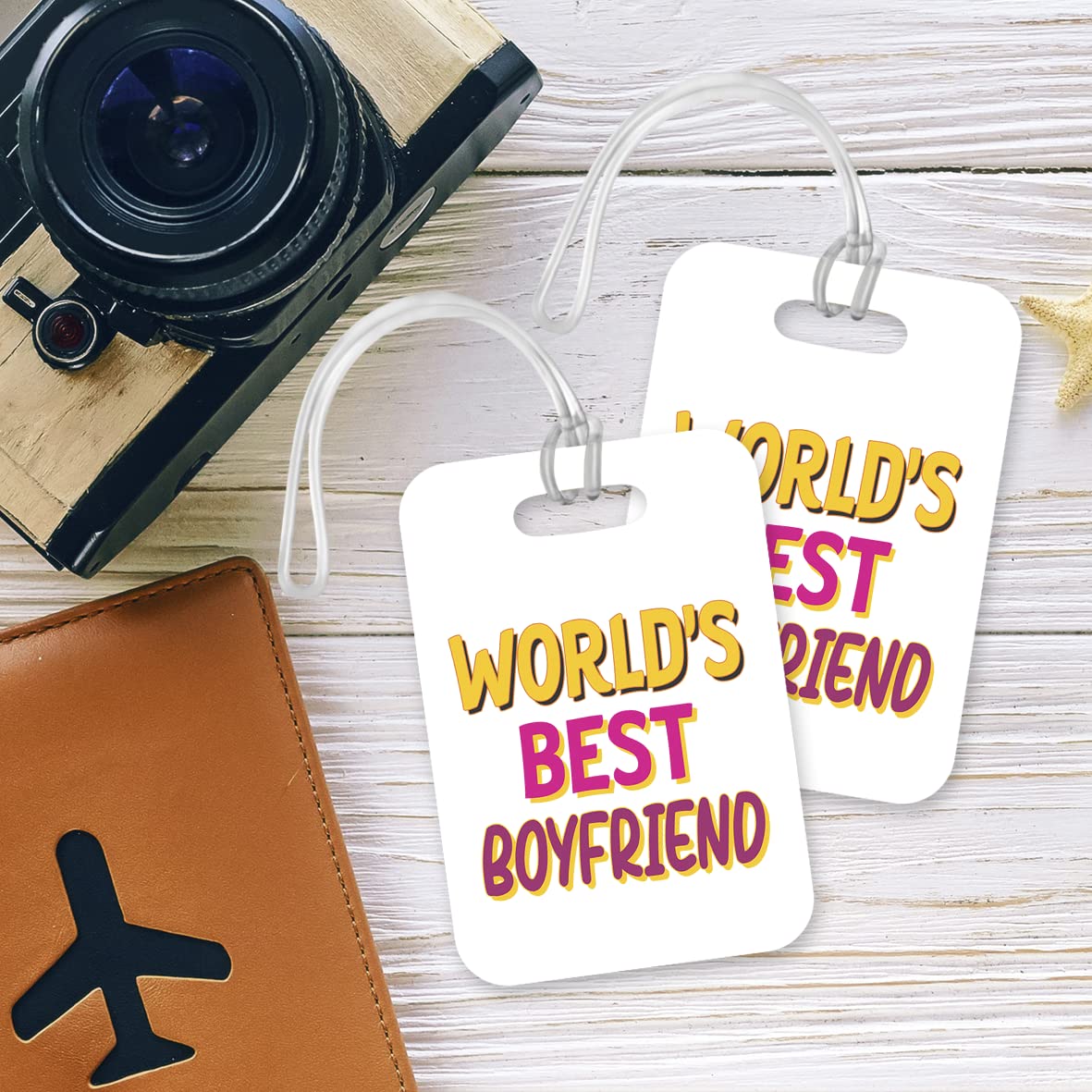 LT435 World's Best Boyfriend Novelty Funny Unique Designer Gift, Suitcase, Glossy Plastic Luggage Tag for Boyfriend