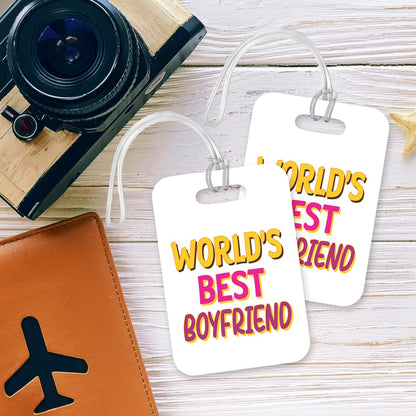 LT435 World's Best Boyfriend Novelty Funny Unique Designer Gift, Suitcase, Glossy Plastic Luggage Tag for Boyfriend