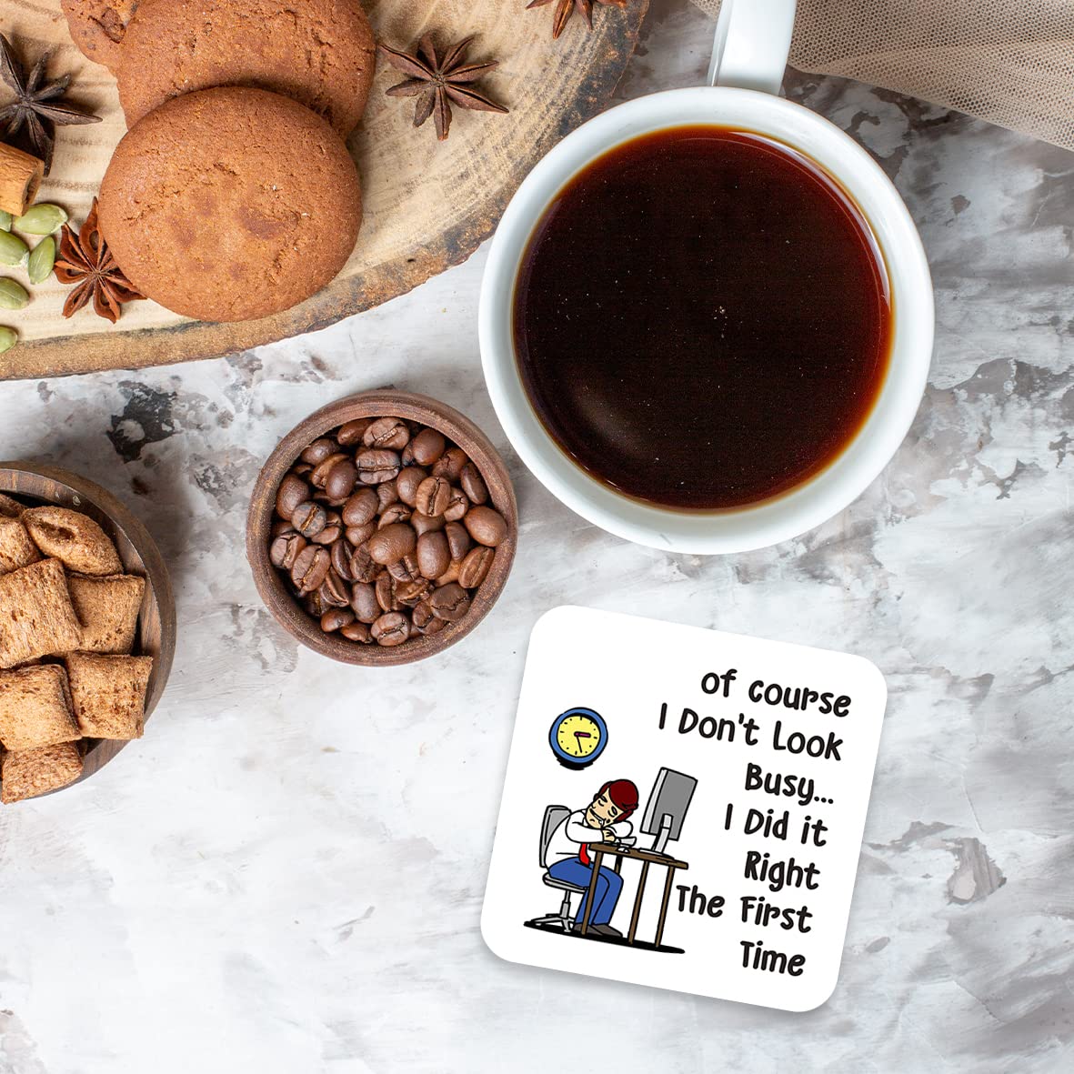 CS594 of Course i Don't Look Busy... i did it Right The First time Novelty Funny Coffee Tea Drink Gift Glossy MDF Wooden Coaster