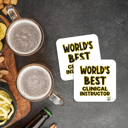 WB022 World's Best Clinical Instructor MDF Wooden Coaster by Kruzroyal | Gift for Clinical Instructor | Unique Novelty Present | 9cm x 9cm | Coffee Tea MDF Wooden Coaster