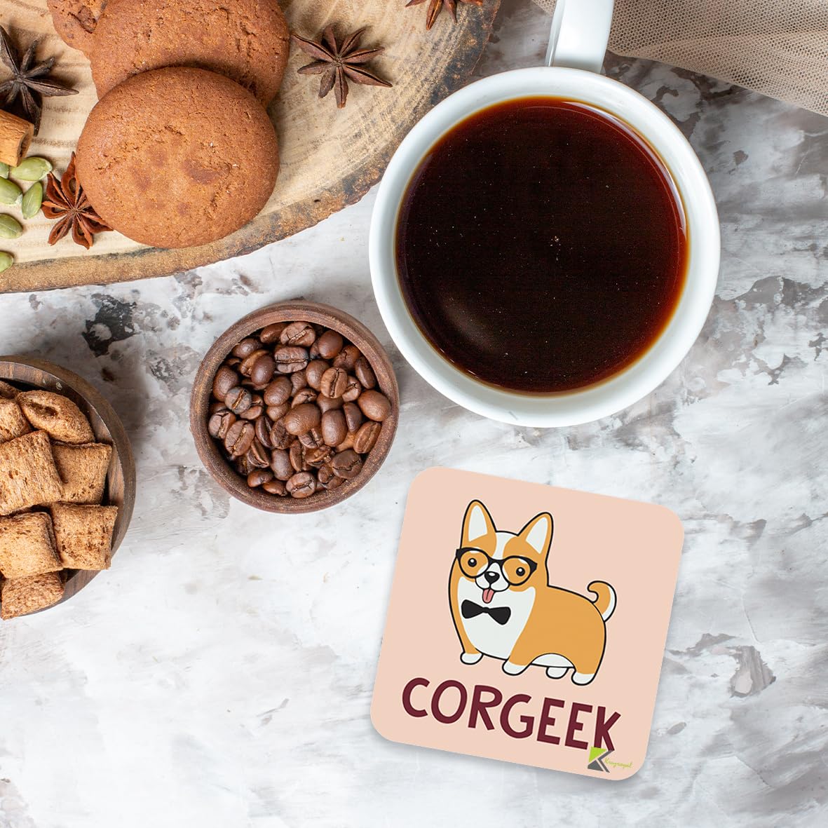 CS989 Corgeek/Corgi lover Novelty Funny Coffee Tea Drink Gift Glossy MDF Wooden Coaster