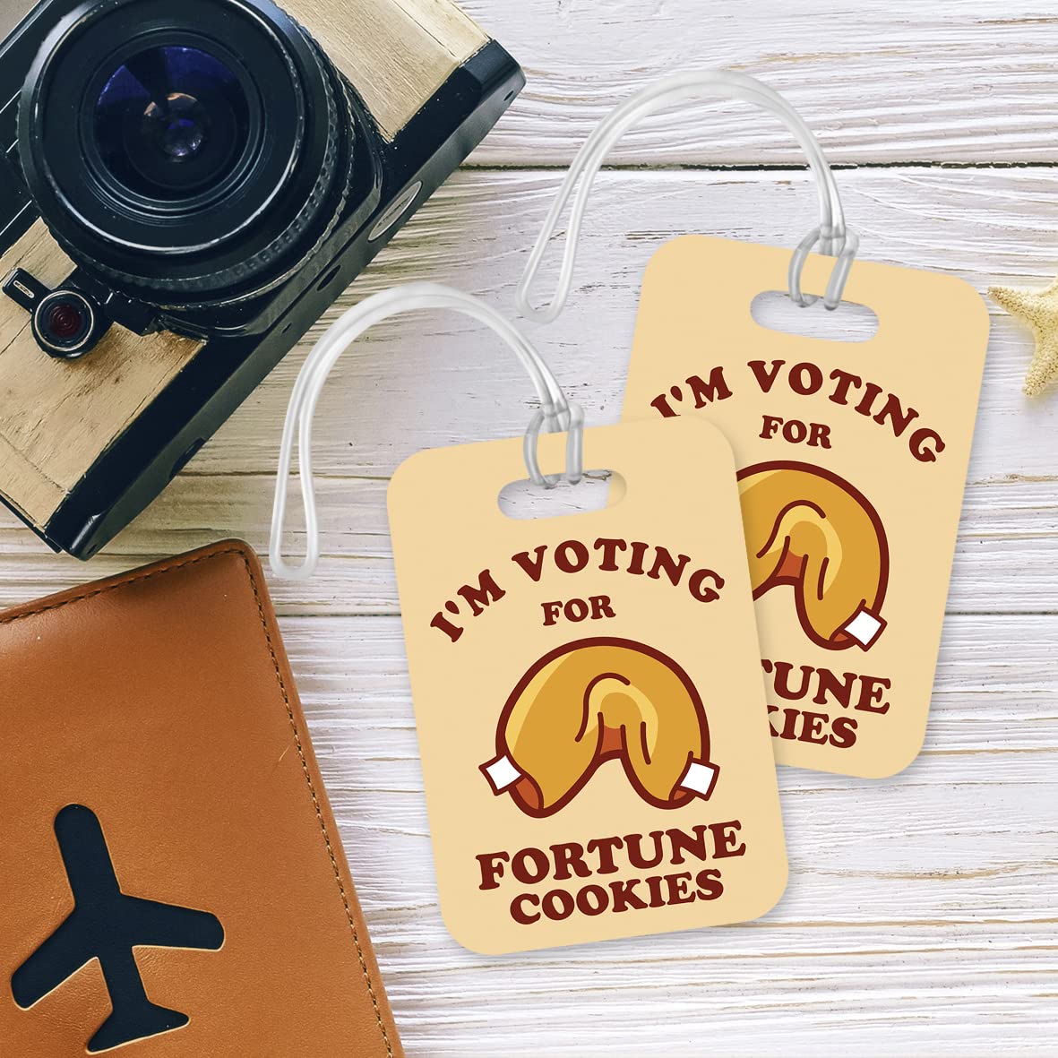 LT031 I'm Voting for Fortune Cookies Novelty Funny Unique Designer Gift Glossy Plastic Suitcase Luggage Tag