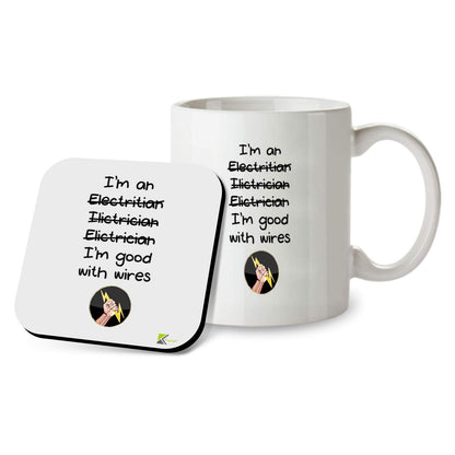 Kruzroyal SM054 I'm an Electrician, I'm Good with Wires - 11OZ Mug & Matching Coaster Set