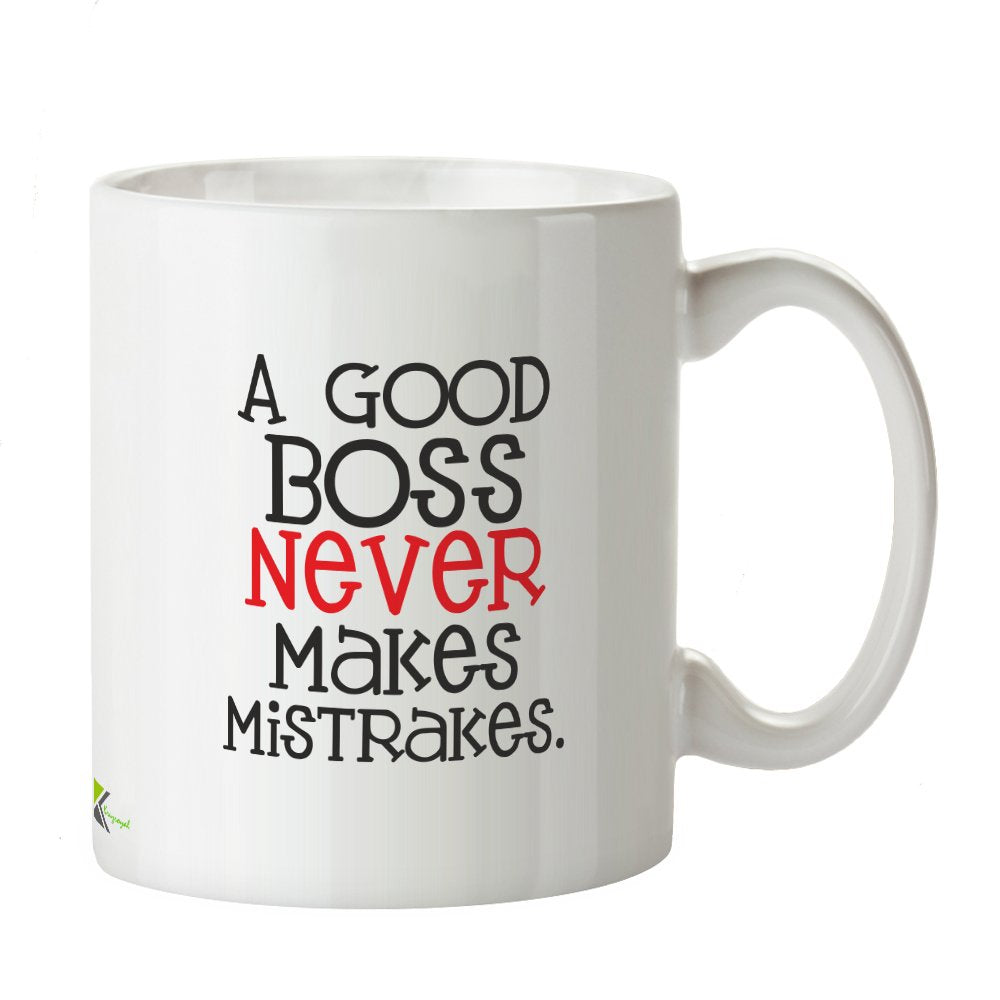 Kruzroyal Funny Boss Mug, Never Makes Mistrakes Ironic Spelling Design, Sarcastic Novelty Gift for Manager, Supervisor or CEO, White Ceramic, 11 oz