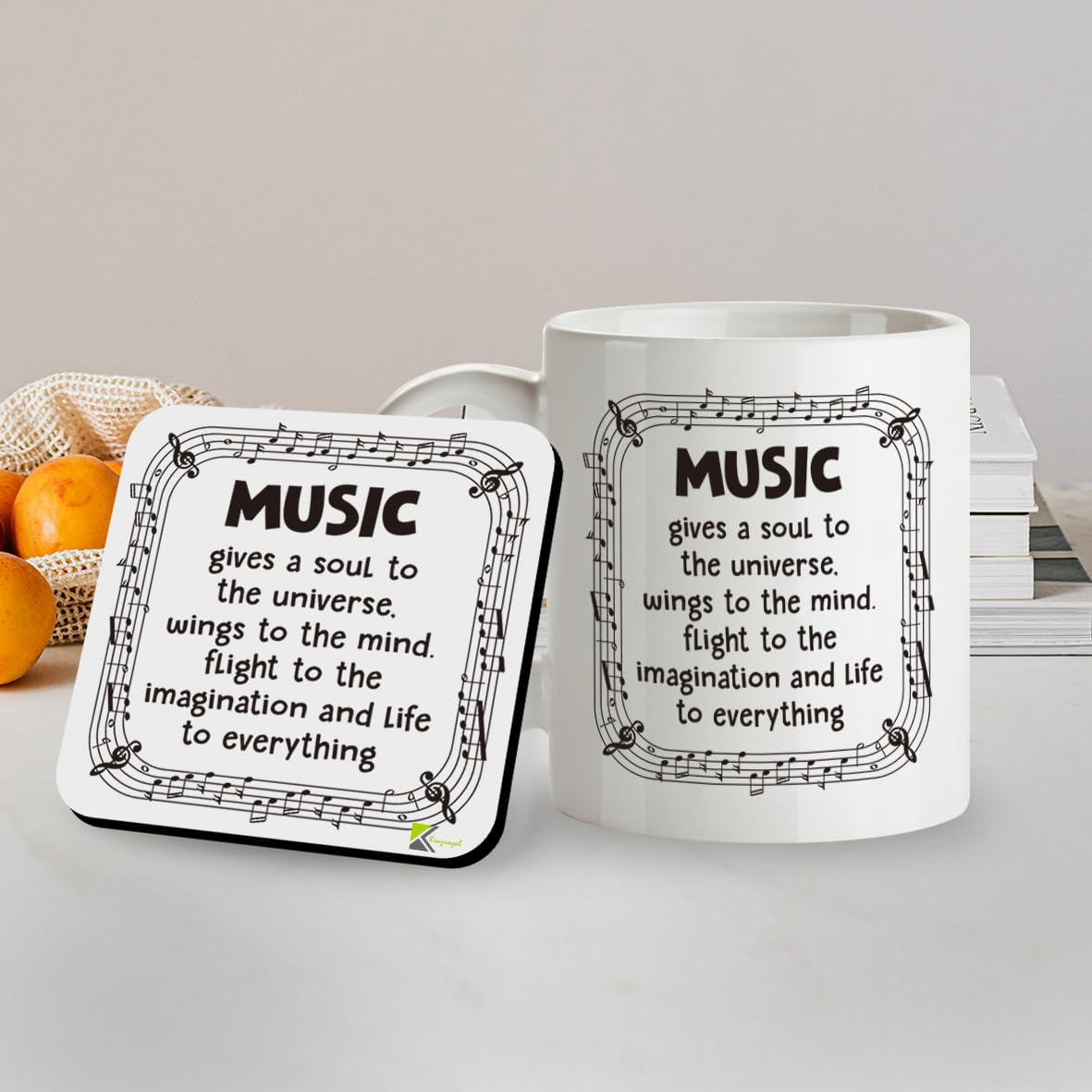 Kruzroyal SM026 Music Gives a Soul to The Universe. Wings to The Mind. Flight to The Imagination and Life to Everything - 11OZ Mug & Matching Coaster Set